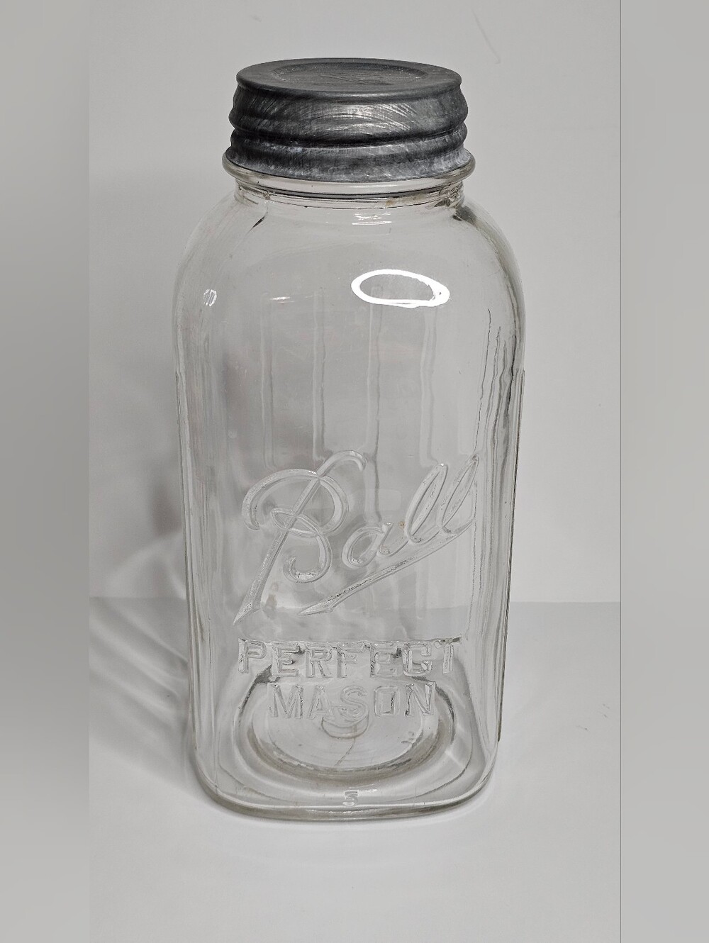 Vtg Ball Perfect Mason Canning Jar Clear 64oz 1/2 Gallon Square Zinc Lid Mold #5